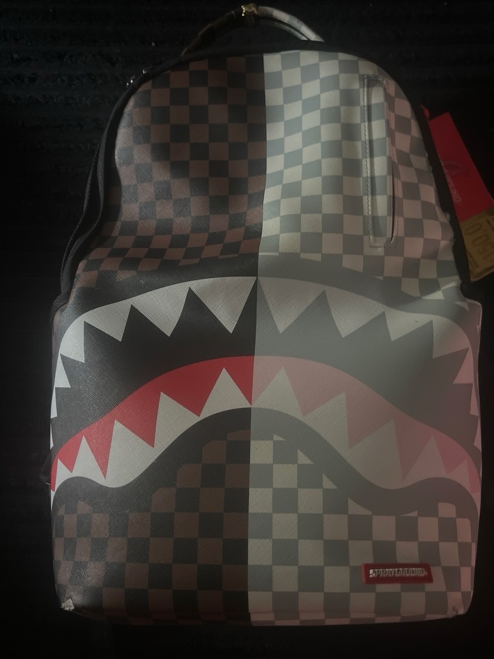 Sprayground Checkerboard Shark-Graphic Backpack - Black & Red